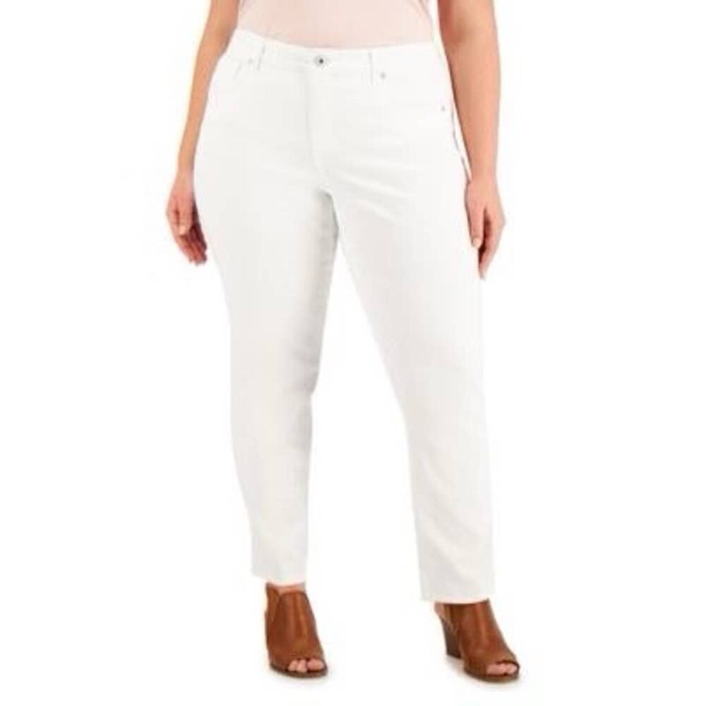 Style & Co Skinny Mid Rise Long Length White Curvy Fit Straight Leg Jeans - 10L